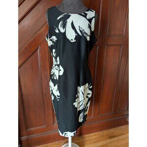 Nine West Womens Sleeveless Floral Print Sheath Dress Size 12 Black & White
